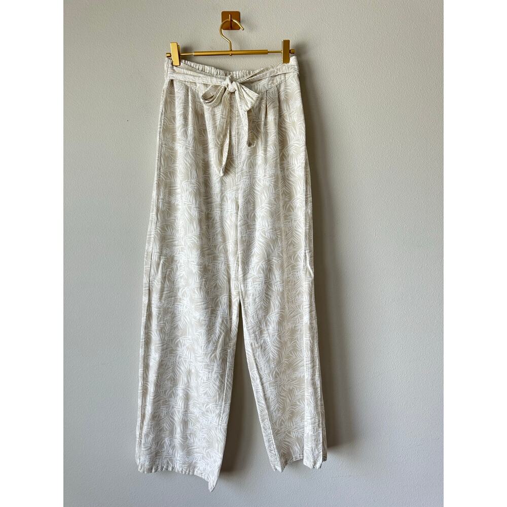 Midnight Sky Tropical Print Linen Blend Wide Leg Pants Size M Relaxed Fit